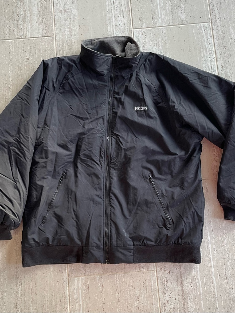 Lands' End Aircore 200 Fleece Lined Winter Bomber Jacket Mens XL Tall Black